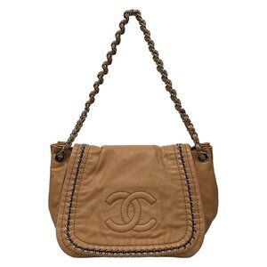 Auth CHANEL Luxury Line - Light Brown Leather Shoulder Bag